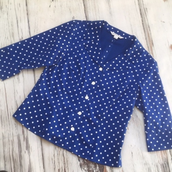 Pendleton Blouse Top Polka Dots Blue White Small - Picture 3 of 8